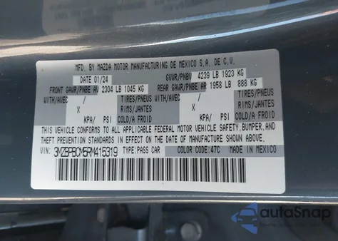 2024 Mazda Mazda3 2.5 S Carbon Edition from USA, damaged, VIN 3MZBPBCM5RM415319